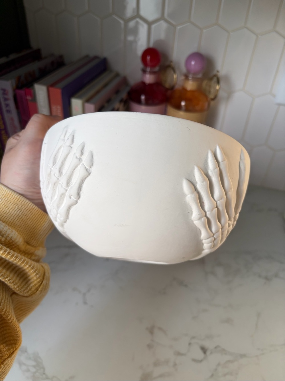 White Ceramic Skeleton Hand Accent Bowl